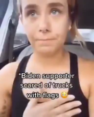 Libtard scared of trucks with American flags.mp4