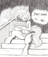 881289__questionable_artist-colon-wootmaster_oc_oc only_oc-colon-tracy cage_belly button_birthday_cake_candle_clothes_food_lonely_monochrome_panties_pu.jpg