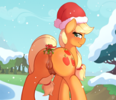 1053180__explicit_artist-colon-ratofdrawn_applejack_anatomically correct_anus_bedroom eyes_christmas_crotchboobs_female_hat_kiss my ass_looking at you_.png