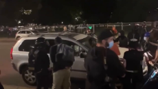 Rioters block & detain driver, who speeds off hitting the BLM thugs.mp4