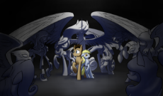 415808__safe_artist-colon-underpable_derpy hooves_doctor whooves_princess celestia_queen chrysalis_zecora_antagonist_crossover_doctor who_fangs_female_.png