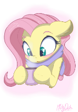 1108939__safe_solo_fluttershy_clothes_blushing_cute_open mouth_food_scarf_wingding eyes.jpeg