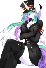 1121846__solo_anthro_clothes_solo female_suggestive_princess celestia_crossover_looking at you_socks_cleavage.png