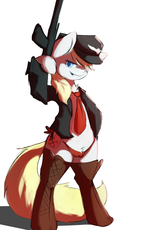 1250501__solo_oc_clothes_questionable_smiling_bipedal_hat_earth pony_weapon_gun.png