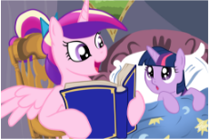 411842__safe_twilight+sparkle_princess+cadance_female_pony_unicorn_alicorn_meme_filly_duo_bed_exploitable+meme_book_dead+source_pillow_younger_lookin.png