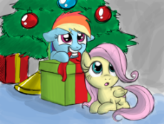 104117 - adorable artist thex-plotion Christmas christmas_tree cute filly fluttershy gift present rainbow_dash.png