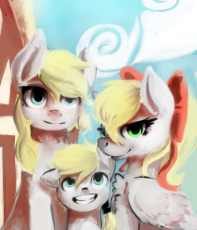 1218373__safe_oc_smiling_pegasus_filly_hat_earth pony_female_cloud_chest fluff.png