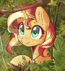1725034__safe_artist-colon-mirroredsea_sunset shimmer_bust_cute_female_jewelry_jungle_looking at you_mare_necklace_pony_portrait_shimmerb.png