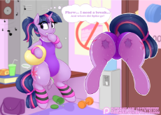 1647994__questionable_artist-colon-augustbebel_spike_twilight+sparkle_both+cutie+marks_butt+grab_chubby_clothes_facesitting_grope_gym_hoof+wraps_leotar.png